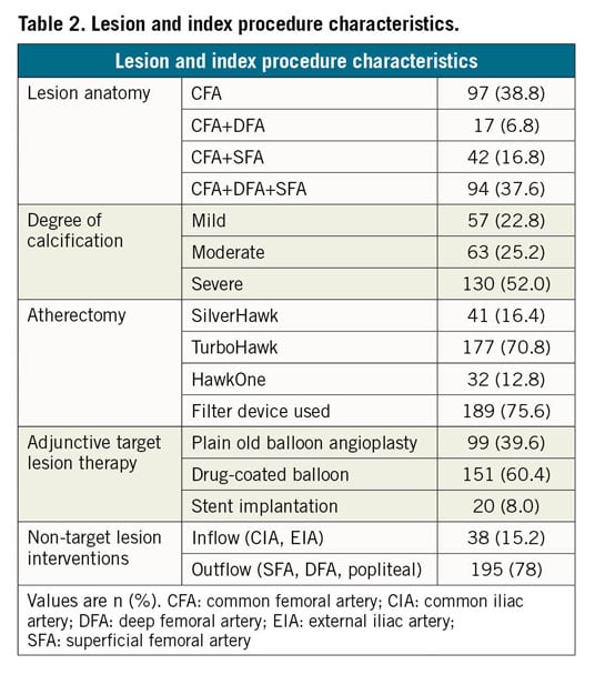 Table 2. Lesion and index procedure characteristics.