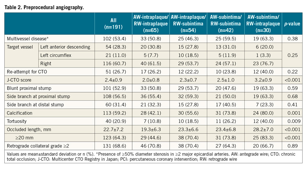 Table 2. Preprocedural angiography.